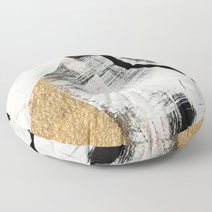 Armor [9]: a minimal abstract piece in black white and gold by Alyssa Hamilton Art Floor Pillow