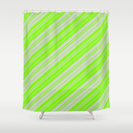 [ Thumbnail: Light Grey & Chartreuse Colored Lines/Stripes Pattern Shower Curtain ]