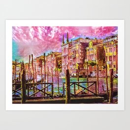 Venice in Pink Art Print | Digital, Art, Comic, Concept, Abstract, Europe, Oil, Venice, Graphicdesign, Illustration 