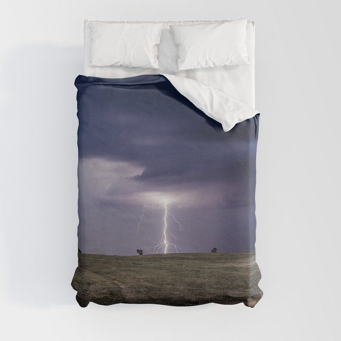 Bug Zapper - Lightning Strikes the Plains on a Stormy Night in Oklahoma Duvet Cover