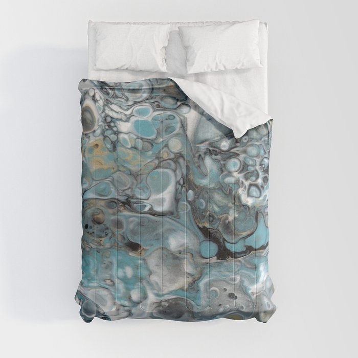 Turquoise White Gold Faux Marble Granite Comforter