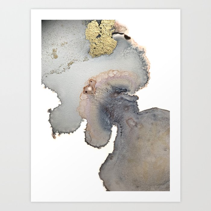 Gold And Black Abstract Alcohol Inks Painting Art Print By
