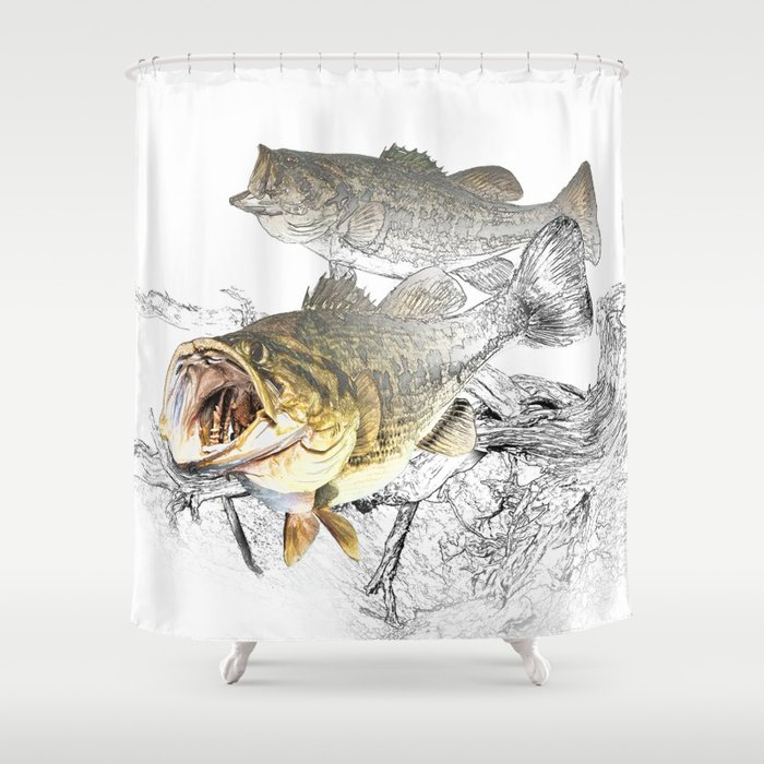 Black Bass Fishing Art Shower Curtain