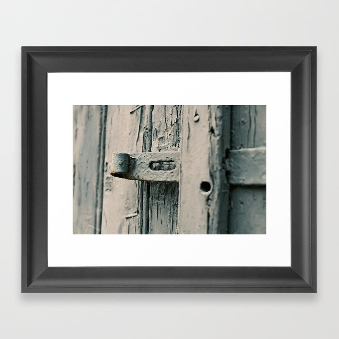 Detail of a old handle on an pastel green barn door | Street & Macro Photography | Fine Art Photo Print Framed Art Print