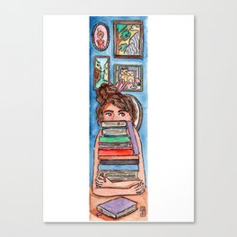 Behind The Books Watercolor  Canvas Print