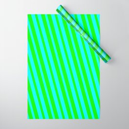 [ Thumbnail: Lime & Cyan Colored Lined/Striped Pattern Wrapping Paper ]