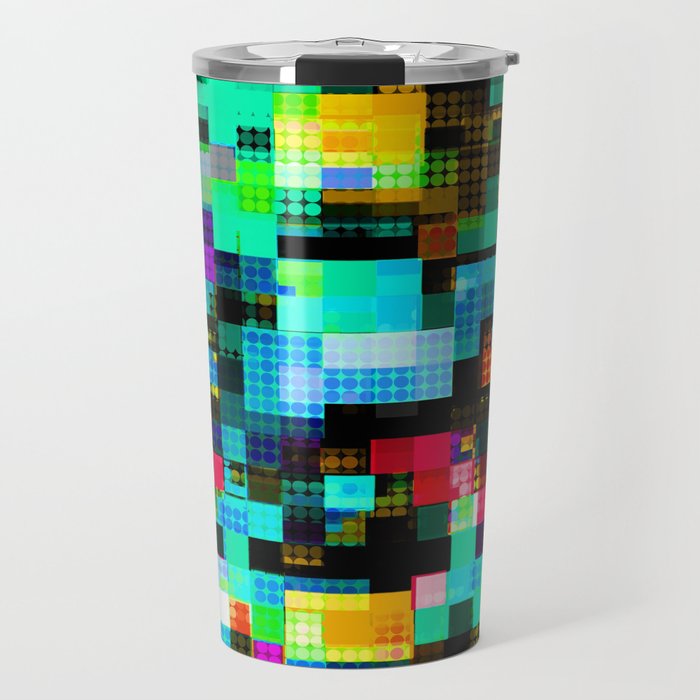 geometric pixel square pattern abstract background in blue green orange Travel Mug