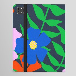 80’s Summer Flowers Pink, Yellow, Blue And Red On Navy iPad Folio Case