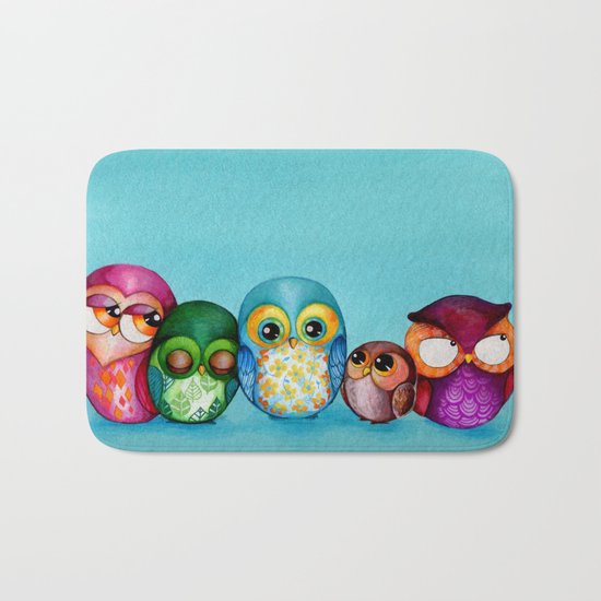 Fabric Owl Family Bath Mat