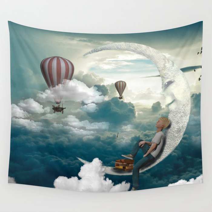 The boy and moon Wall Tapestry