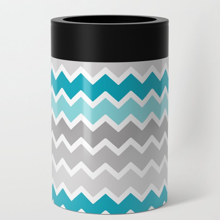 Turquoise Teal Blue Gray Chevron Can Cooler
