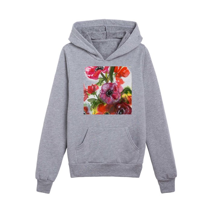 red flowers with anemone Kids Pullover Hoodie