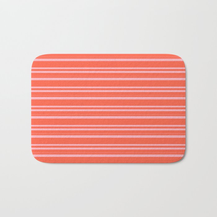 Red & Light Pink Colored Lined Pattern Bath Mat