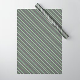[ Thumbnail: Dim Gray and Dark Sea Green Colored Pattern of Stripes Wrapping Paper ]