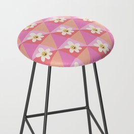 Geometric Retro Happy Baby Flowers - Pink and Peach Bar Stool