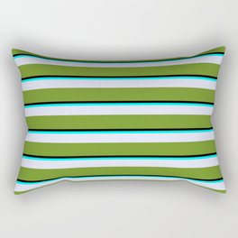 [ Thumbnail: Black, Aqua, Lavender & Green Colored Stripes Pattern Rectangular Pillow ]