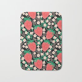 Strawberry fields pattern  Bath Mat | Popular, Cottagecore, Daisy, Flowers, Fruit, Graphicdesign, Summersday, Flowersandfruit, Bohoprint, Pattern 