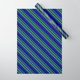 [ Thumbnail: Blue & Sea Green Colored Lines/Stripes Pattern Wrapping Paper ]