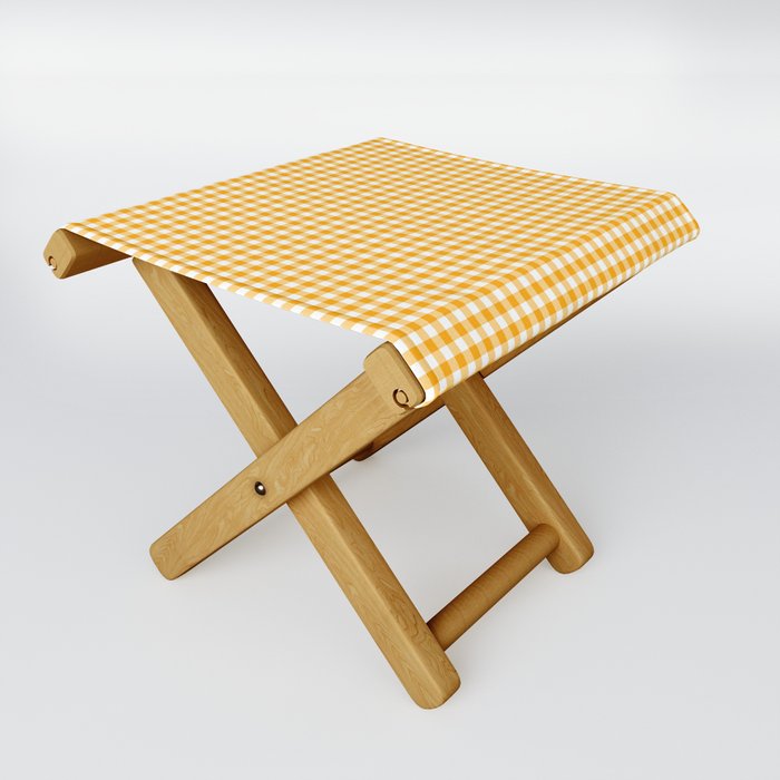 Saffron Yellow Gingham Check Folding Stool