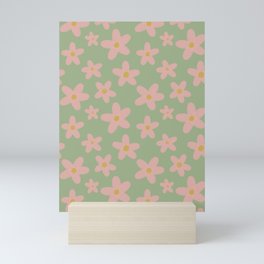 Simple Daisy Pattern Pink Blush Sage Green Mini Art Print