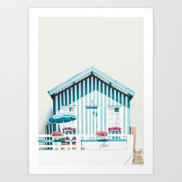 Beach House - Blue White Stripes - Flower Boxes - Hampton Decor-Travel Photography by Ingrid Beddoes Art Print