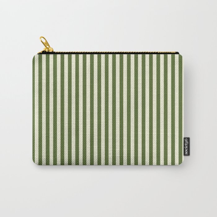 Beige and Dark Olive Green Colored Pattern of Stripes Carry-All Pouch