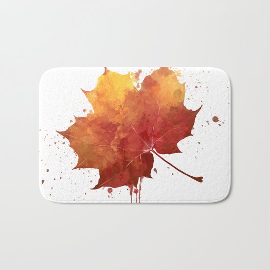 Autumn leaf watercolor painting Bath Mat