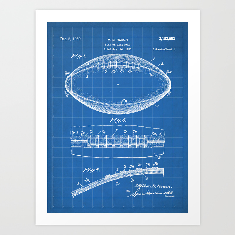 1957 Football Shoulder Pads Patent Print Art Drawing Poster 18X24 