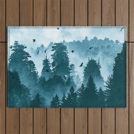 Redwood Forest Teal Adventure - National Parks Nature Photography Outdoor Rug