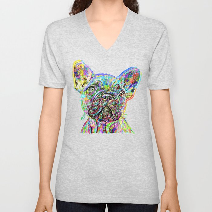 French Bulldog Painting V Neck T Shirt