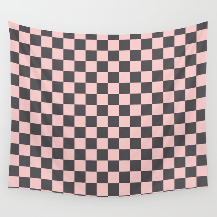 Gingham Millennial Pink Blush Rose Quartz Coco Brown Neapolitan Checked Wall Tapestry