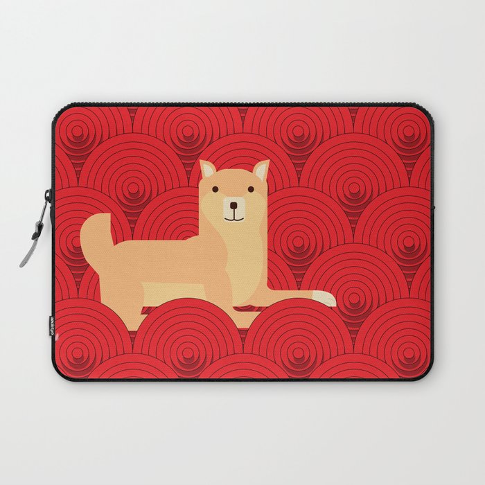 Cute Japanese Shiba Inu Dog Lie Down Abstract Red Circle Pattern