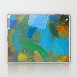 abstract splatter brush stroke painting texture background in blue yellow brown Laptop Skin