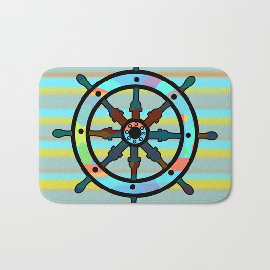 Ship helm and stripes Bath Mat