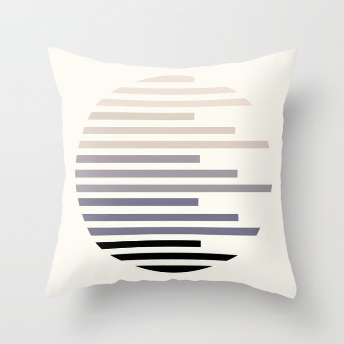 Mid Century, Modern, Minimalist, Circle, Round Photo, Grey, Staggered Stripe, Pattern Throw Pillow