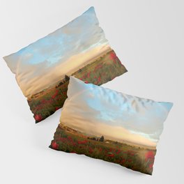 Red poppy fields of Tuscany with rainbow after storm color photographic art print photography / photography for kitchen, dining room, home and wall decor Pillow Sham