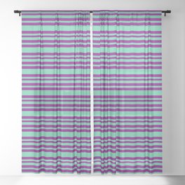[ Thumbnail: Aquamarine & Purple Colored Striped/Lined Pattern Sheer Curtain ]