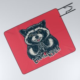 Eat the Rich - Evil Raccoon - Funny Socialist Animal Saying Quote Millionaire Billionaire Picnic Blanket