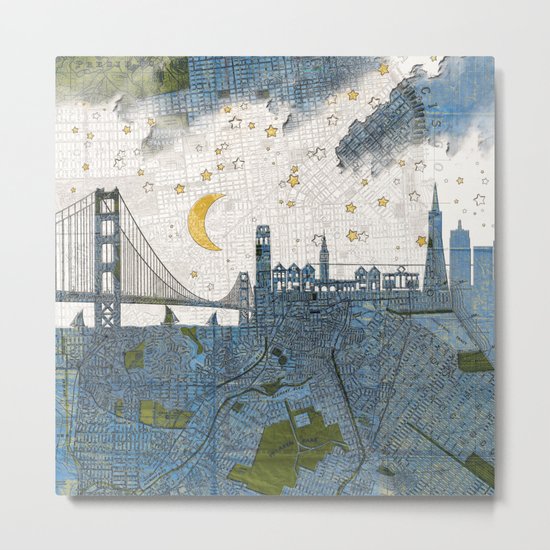 San Francisco skyline old map Metal Print