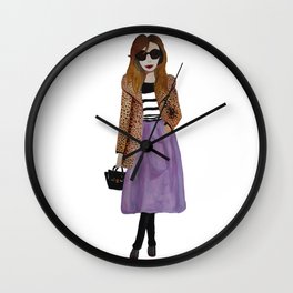 Fashion Illustration 'Lila' leopard coat outfit Wall Clock