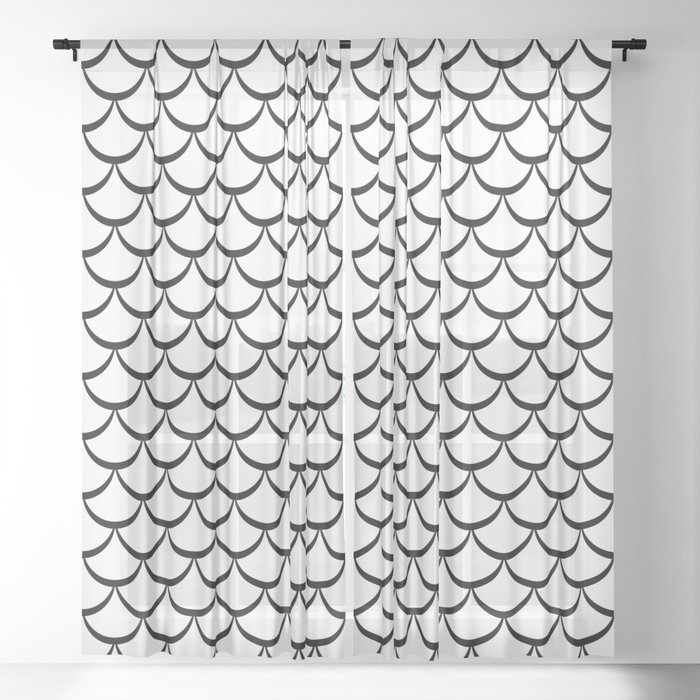 Black and White Mermaid Scales Sheer Curtain