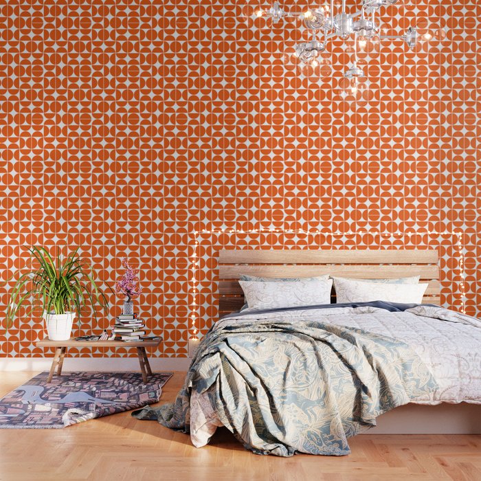 Mid Century Modern Geometric 04 Orange Wallpaper | Graphic-design, Digital, Pattern, Pop-art, Midcentury, Mid-century, Modern, Geometric, Shapes, Orange