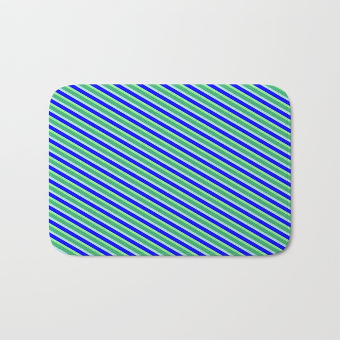 Blue, Light Green, Sea Green & Powder Blue Colored Stripes/Lines Pattern Bath Mat