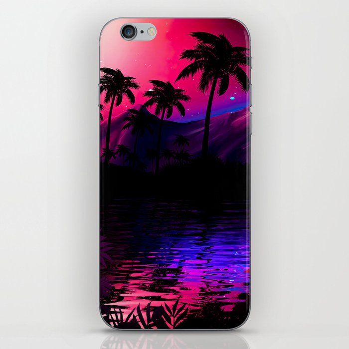 Neon landscape: Pink purple tropical beach [synthwave/vaporwave/cyberpunk] — aesthetic poster iPhone Skin