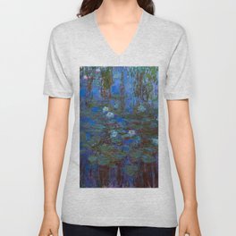 Claude Monet artwork - Blue Water Lilies V Neck T Shirt