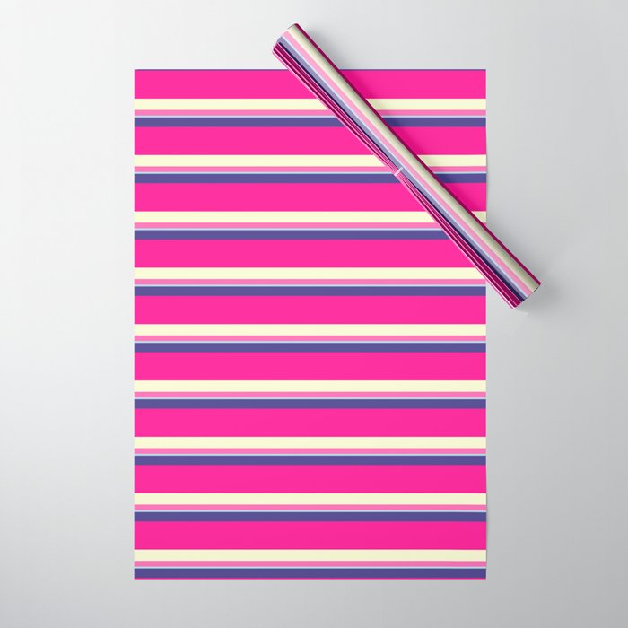 Colorful Dark Slate Blue, Deep Pink, Light Yellow, Hot Pink & Light Blue Colored Lined Pattern Wrapping Paper