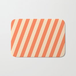 [ Thumbnail: Coral and Bisque Colored Lined/Striped Pattern Bath Mat ]