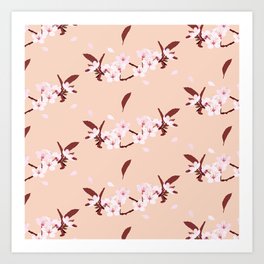 sakura flowers on peach background Art Print