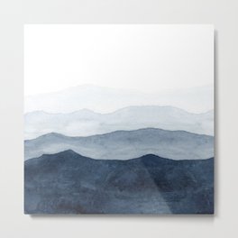 Indigo Abstract Watercolor Mountains Metal Print | Contemporary, Mountains, Minimal, Abstract, Fog, Foggy, Scandinavian, Dreamy, Gradient, Nordic 