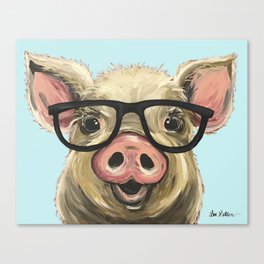 Cute Pig Painting Farm Animal With Glasses Canvas Print By